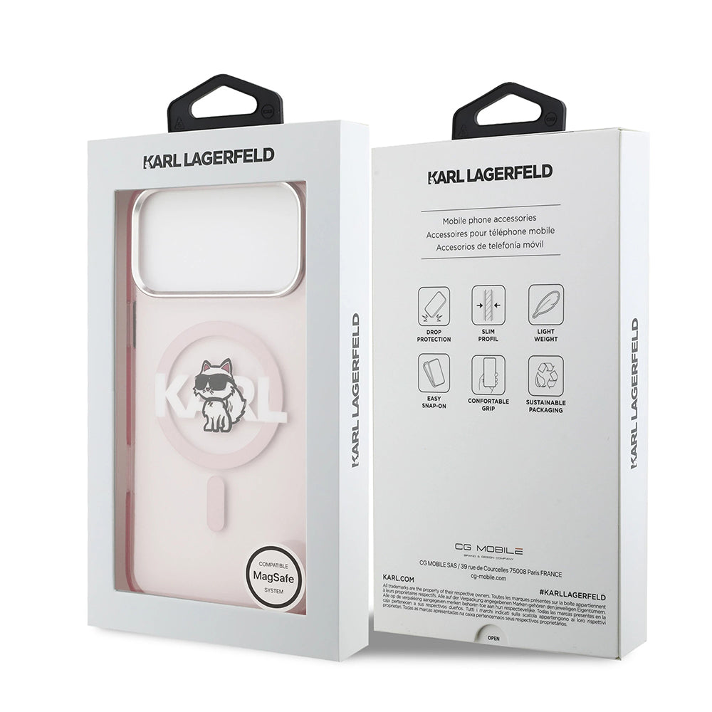 Husa MagSafe pentru Apple iPhone 17 Pro, Karl Lagerfeld, IML Sketch Logo Choupette, Roz