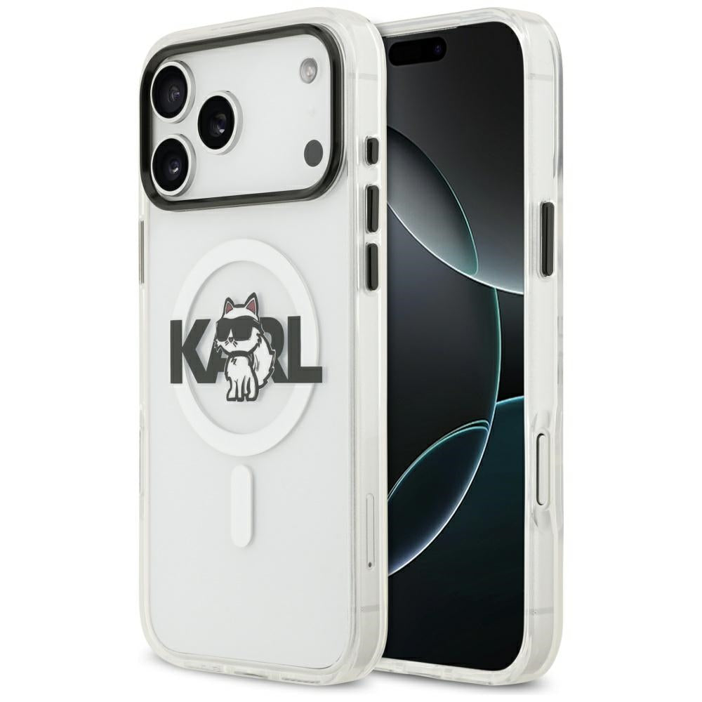 Husa MagSafe pentru Apple iPhone 17 Pro, Karl Lagerfeld, IML Sketch Logo Choupette, Transparenta