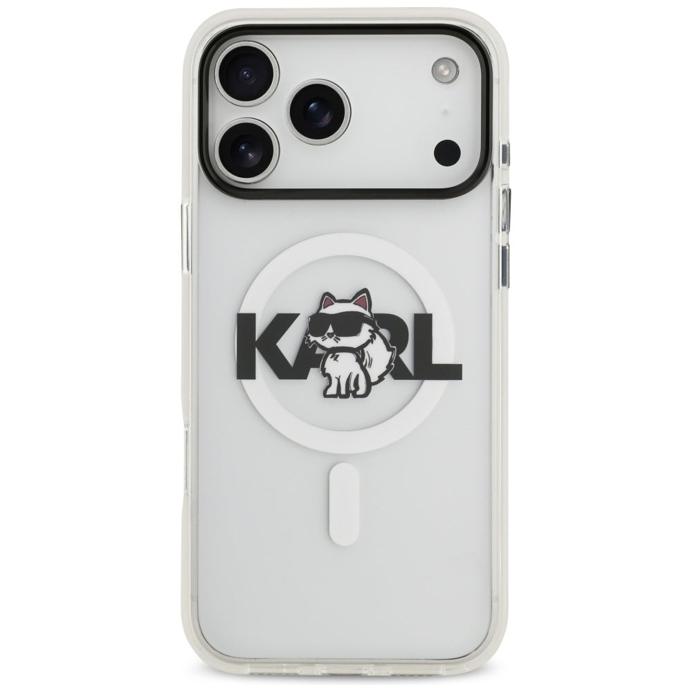 Husa MagSafe pentru Apple iPhone 17 Pro, Karl Lagerfeld, IML Sketch Logo Choupette, Transparenta