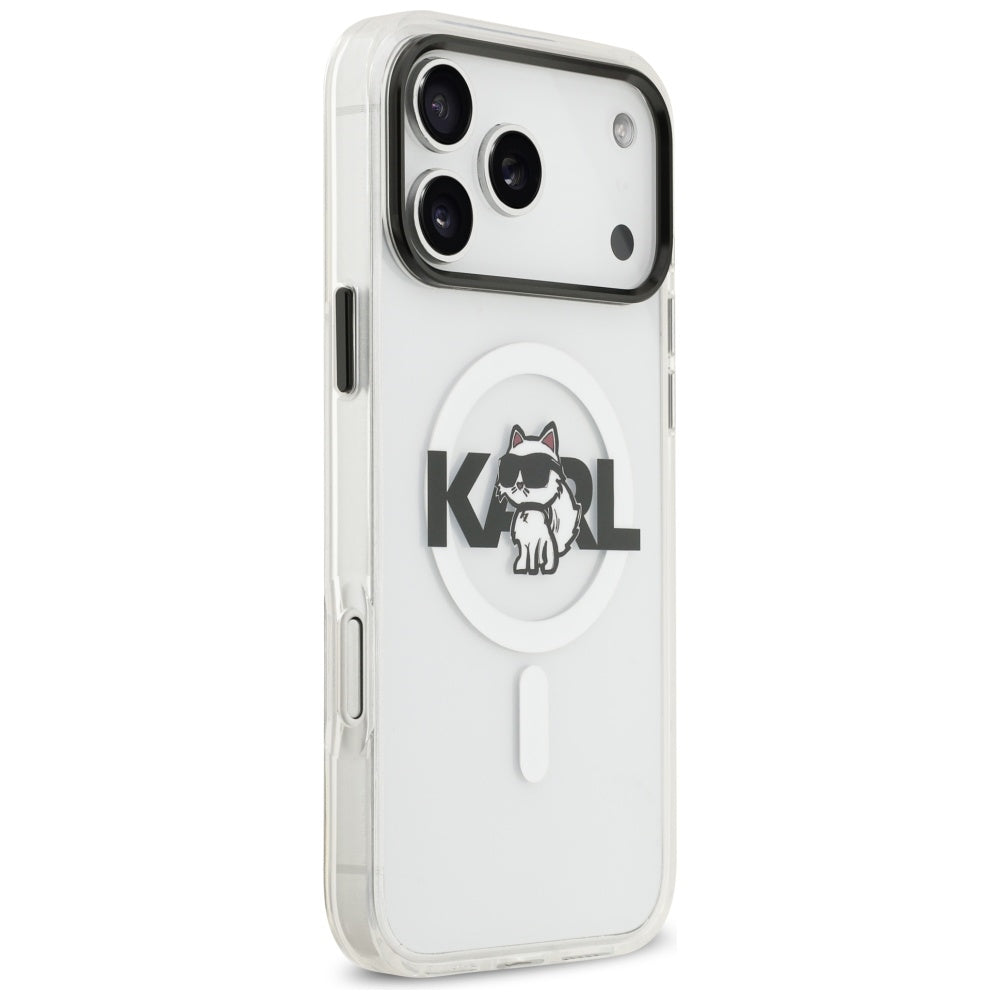 Husa MagSafe pentru Apple iPhone 17 Pro, Karl Lagerfeld, IML Sketch Logo Choupette, Transparenta