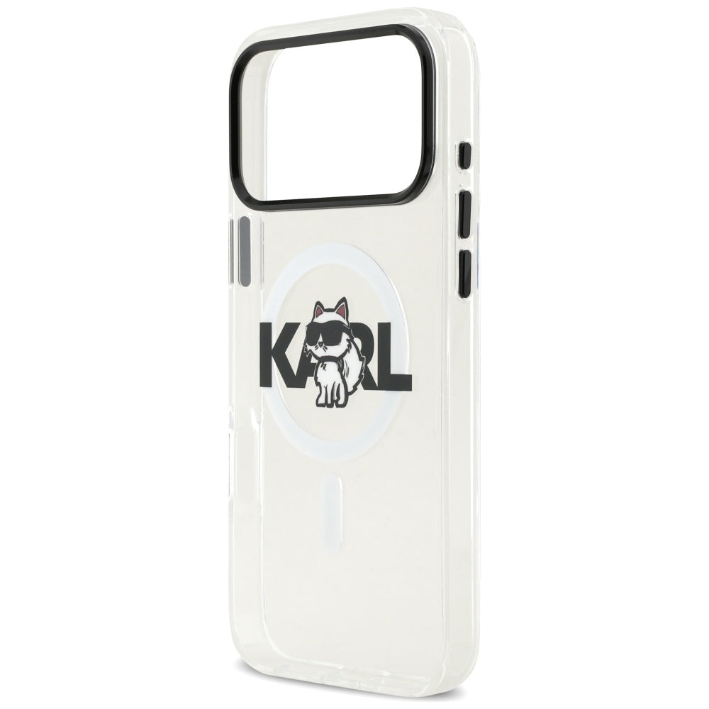 Husa MagSafe pentru Apple iPhone 17 Pro, Karl Lagerfeld, IML Sketch Logo Choupette, Transparenta