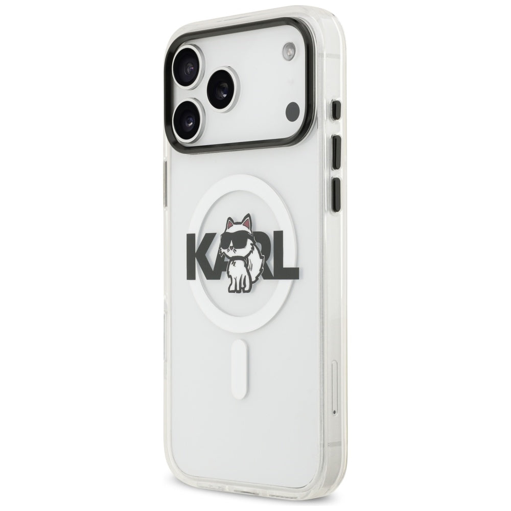 Husa MagSafe pentru Apple iPhone 17 Pro, Karl Lagerfeld, IML Sketch Logo Choupette, Transparenta