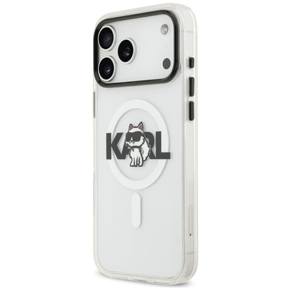 Husa MagSafe pentru Apple iPhone 17 Pro, Karl Lagerfeld, IML Sketch Logo Choupette, Transparenta