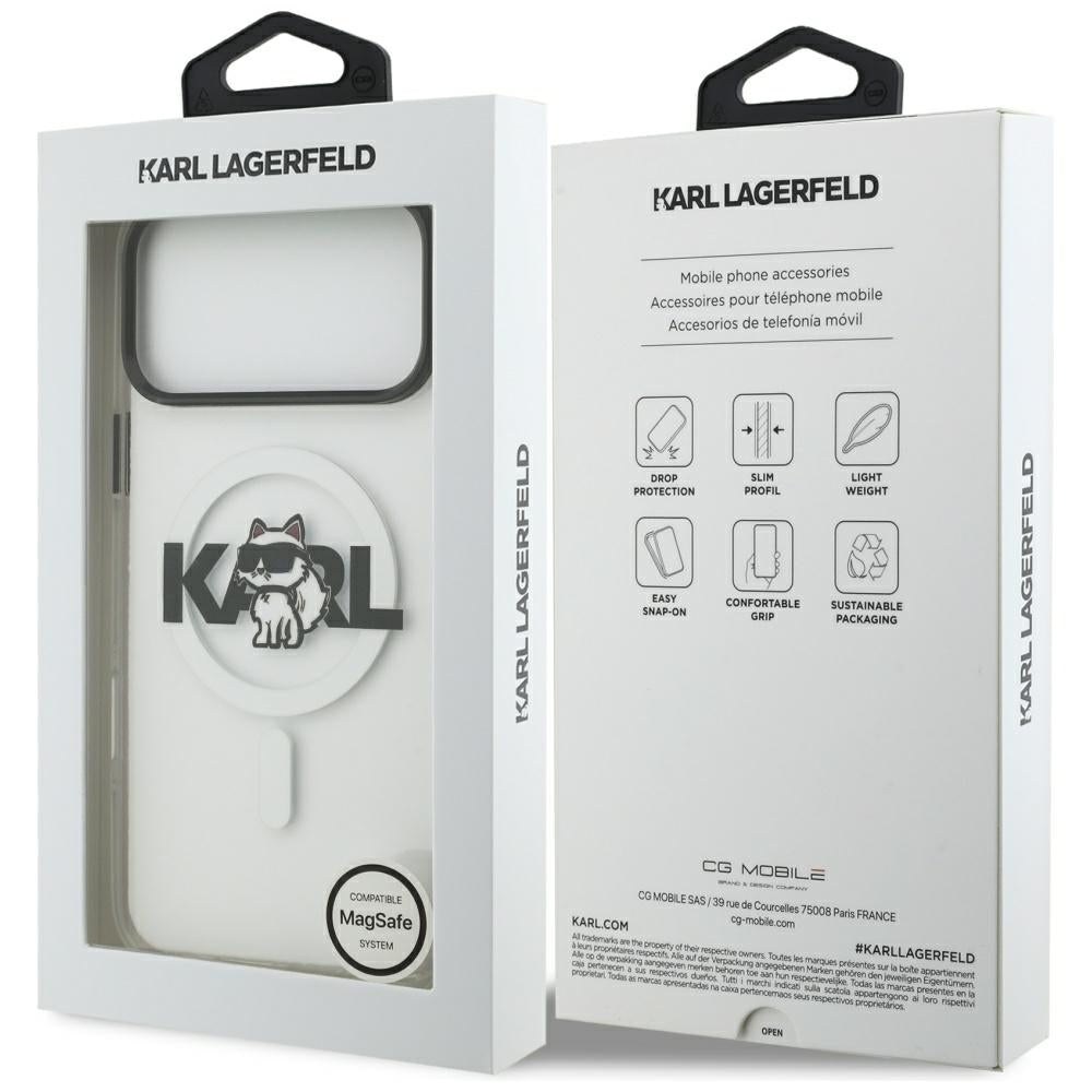 Husa MagSafe pentru Apple iPhone 17 Pro, Karl Lagerfeld, IML Sketch Logo Choupette, Transparenta