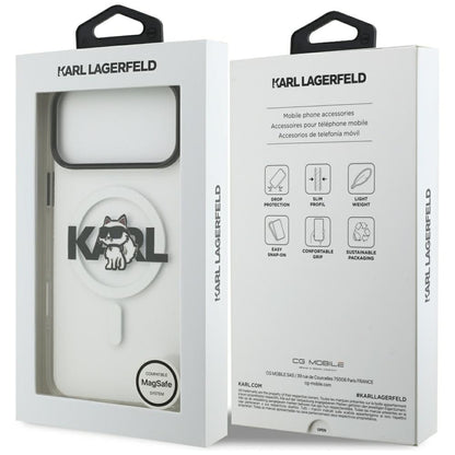 Husa MagSafe pentru Apple iPhone 17 Pro, Karl Lagerfeld, IML Sketch Logo Choupette, Transparenta