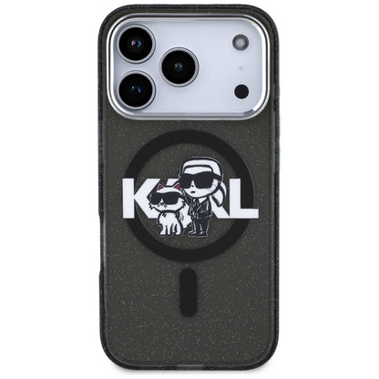 Husa MagSafe pentru Apple iPhone 17 Pro, Karl Lagerfeld, IML Sketch Logo Glitter Karl & Choupette, Neagra