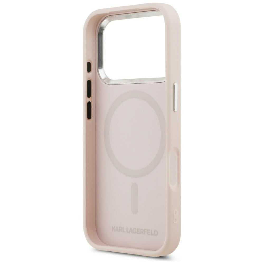 Husa MagSafe pentru Apple iPhone 17 Pro, Karl Lagerfeld, Initial & Metal Logo , Roz