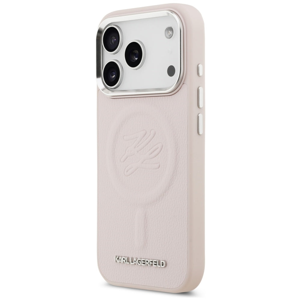 Husa MagSafe pentru Apple iPhone 17 Pro, Karl Lagerfeld, Initial & Metal Logo , Roz