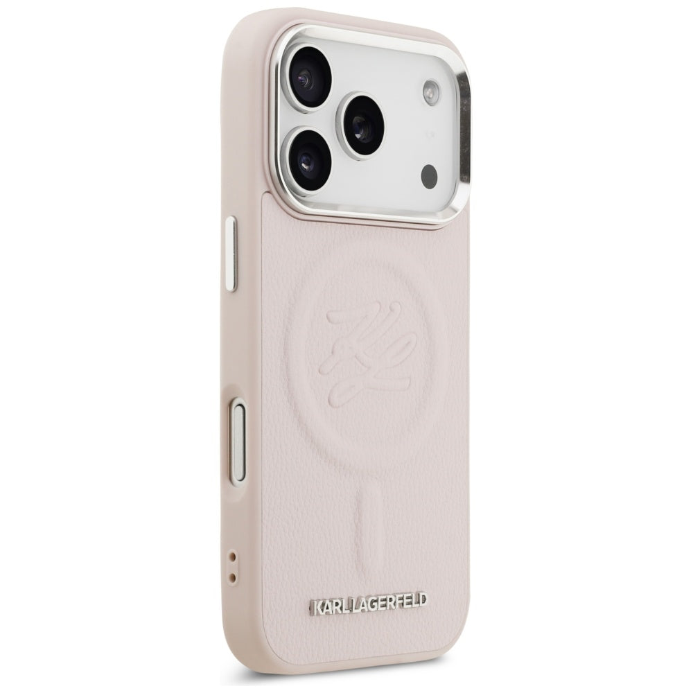 Husa MagSafe pentru Apple iPhone 17 Pro, Karl Lagerfeld, Initial & Metal Logo , Roz