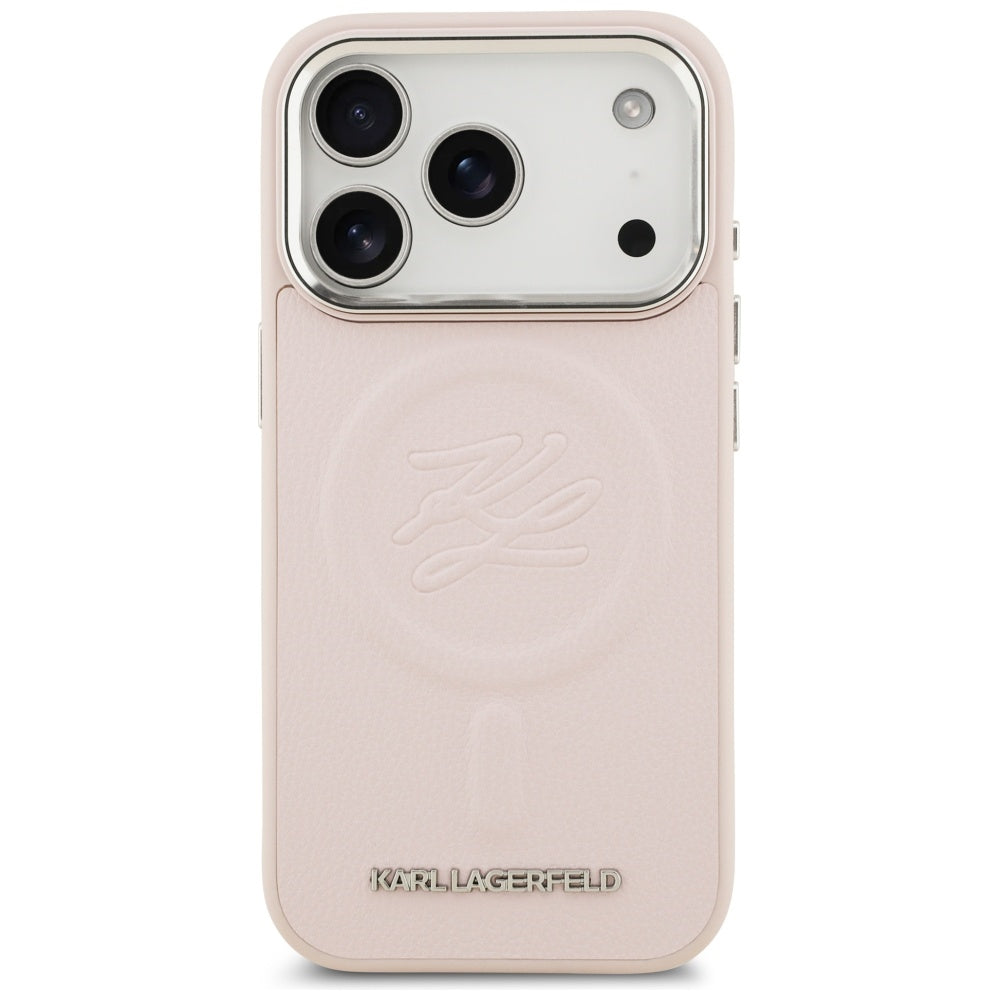 Husa MagSafe pentru Apple iPhone 17 Pro, Karl Lagerfeld, Initial & Metal Logo , Roz