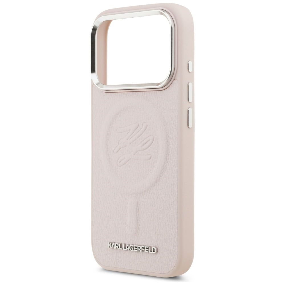 Husa MagSafe pentru Apple iPhone 17 Pro, Karl Lagerfeld, Initial & Metal Logo , Roz