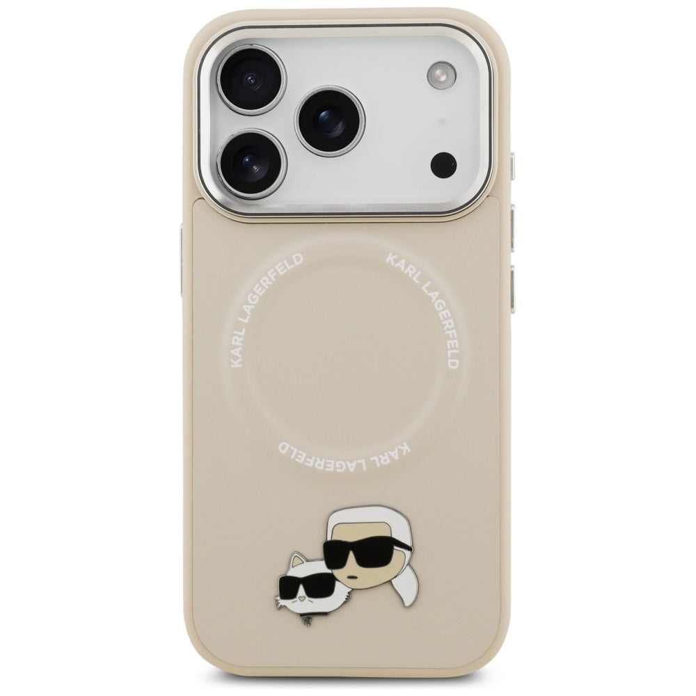 Husa MagSafe pentru Apple iPhone 17 Pro, Karl Lagerfeld, Karl & Choupette Pins, Bej
