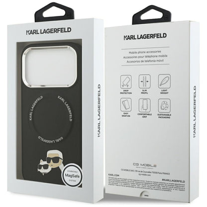 Husa MagSafe pentru Apple iPhone 17 Pro, Karl Lagerfeld, Karl & Choupette Pins, Neagra