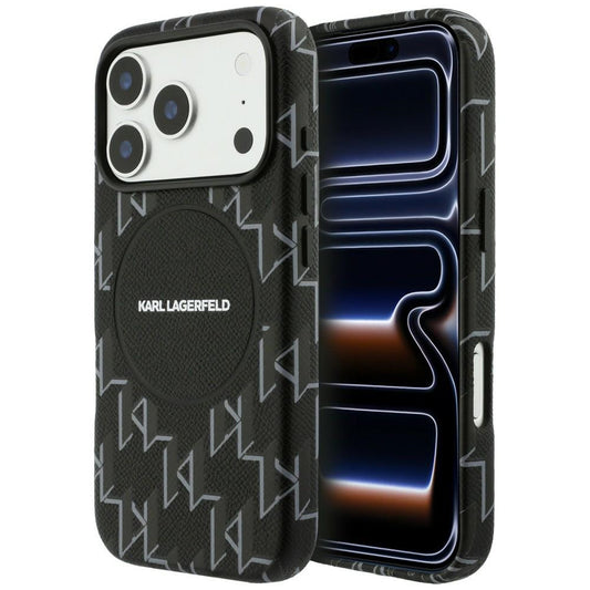 Husa MagSafe pentru Apple iPhone 17 Pro, Karl Lagerfeld, KL Monogram Logo, Neagra