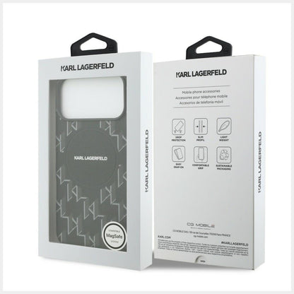 Husa MagSafe pentru Apple iPhone 17 Pro, Karl Lagerfeld, KL Monogram Logo, Neagra