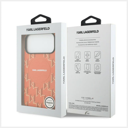 Husa MagSafe pentru Apple iPhone 17 Pro, Karl Lagerfeld, KL Monogram Logo, Portocalie