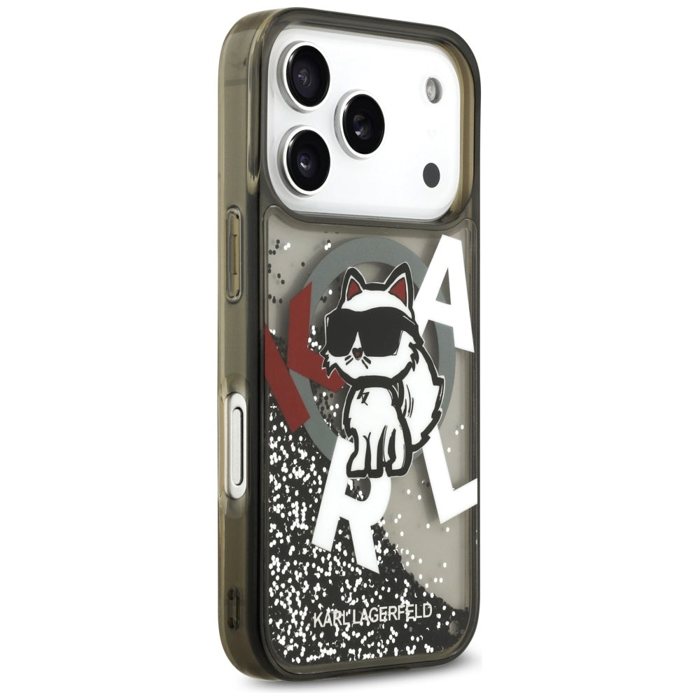 Husa MagSafe pentru Apple iPhone 17 Pro, Karl Lagerfeld, Liquid Glitter Choupette Logo, Neagra