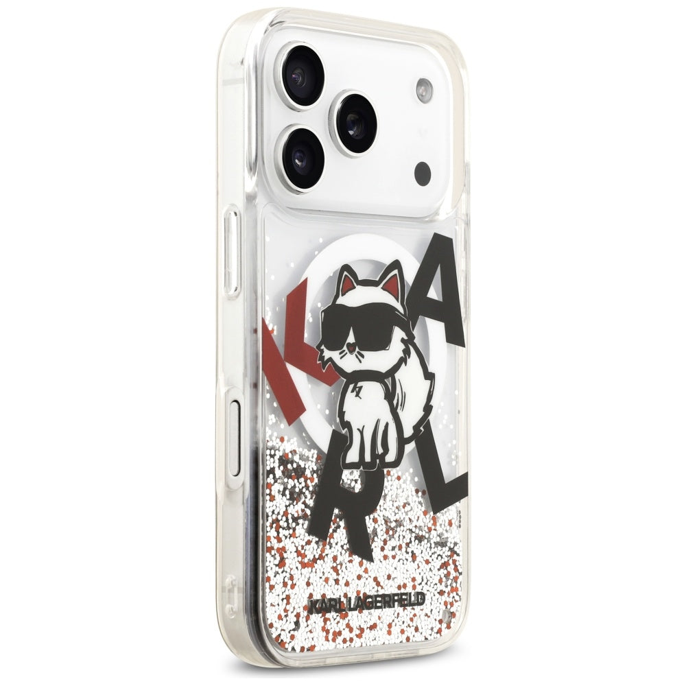 Husa MagSafe pentru Apple iPhone 17 Pro, Karl Lagerfeld, Liquid Glitter Choupette Logo, Transparenta