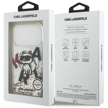 Husa MagSafe pentru Apple iPhone 17 Pro, Karl Lagerfeld, Liquid Glitter Choupette Logo, Transparenta