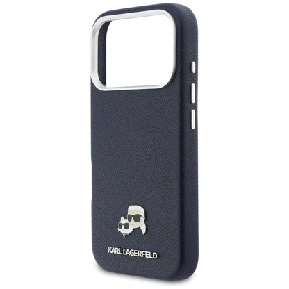 Husa MagSafe pentru Apple iPhone 17 Pro, Karl Lagerfeld, Saffiano Karl & Choupette Pins, Albastra