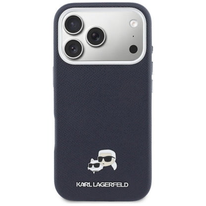 Husa MagSafe pentru Apple iPhone 17 Pro, Karl Lagerfeld, Saffiano Karl & Choupette Pins, Albastra