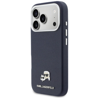 Husa MagSafe pentru Apple iPhone 17 Pro, Karl Lagerfeld, Saffiano Karl & Choupette Pins, Albastra