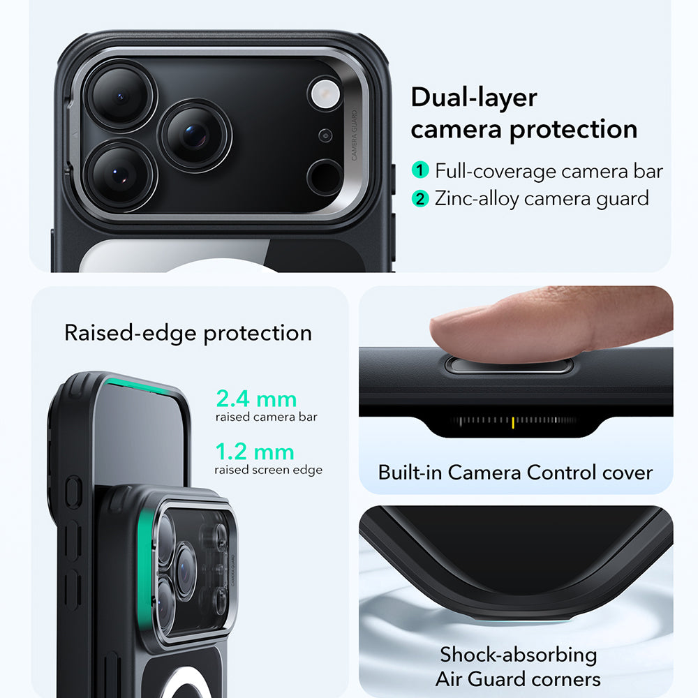 Husa MagSafe pentru Apple iPhone 17 Pro Max, ESR, Classic Hybrid Kickstand, Neagra Transparenta