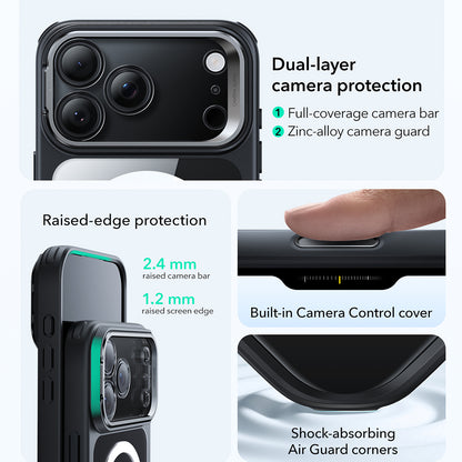 Husa MagSafe pentru Apple iPhone 17 Pro Max, ESR, Classic Hybrid Kickstand, Neagra Transparenta