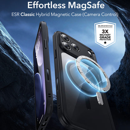 Husa MagSafe pentru Apple iPhone 17 Pro Max, ESR, Classic Hybrid, Neagra Transparenta