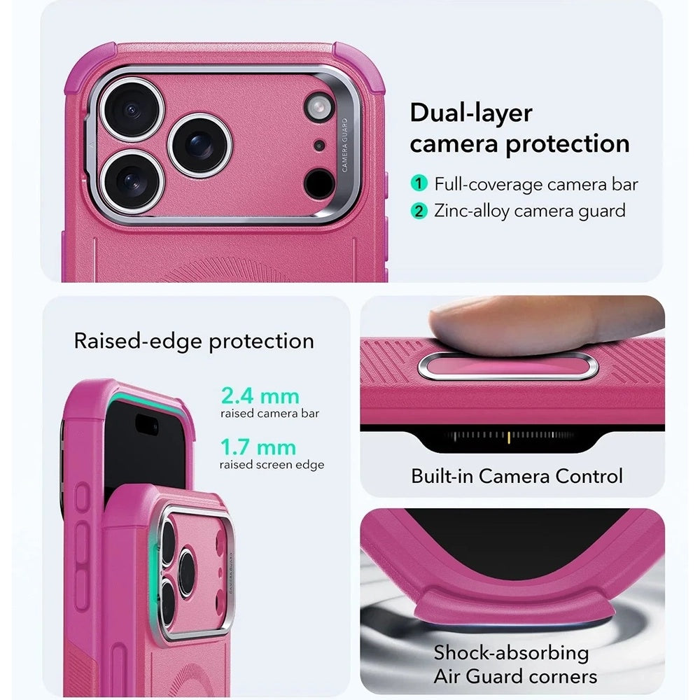 Husa MagSafe pentru Apple iPhone 17 Pro Max, ESR, Cyber Armor Kickstand, Roz