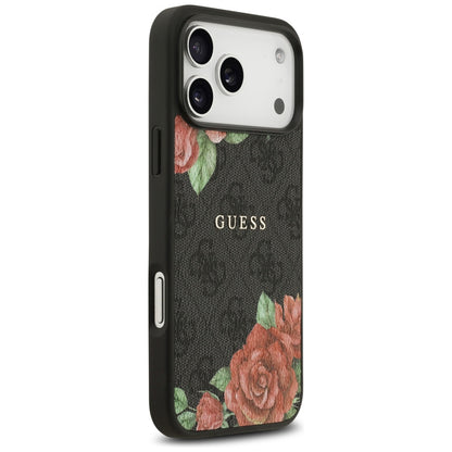 Husa MagSafe pentru Apple iPhone 17 Pro Max, Guess, 4G Flowers Print, Neagra