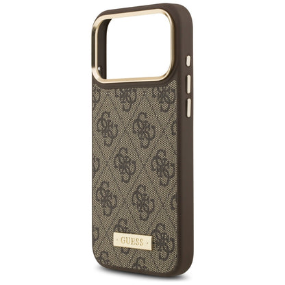 Husa MagSafe pentru Apple iPhone 17 Pro Max, Guess, 4G Logo Plate, Maro
