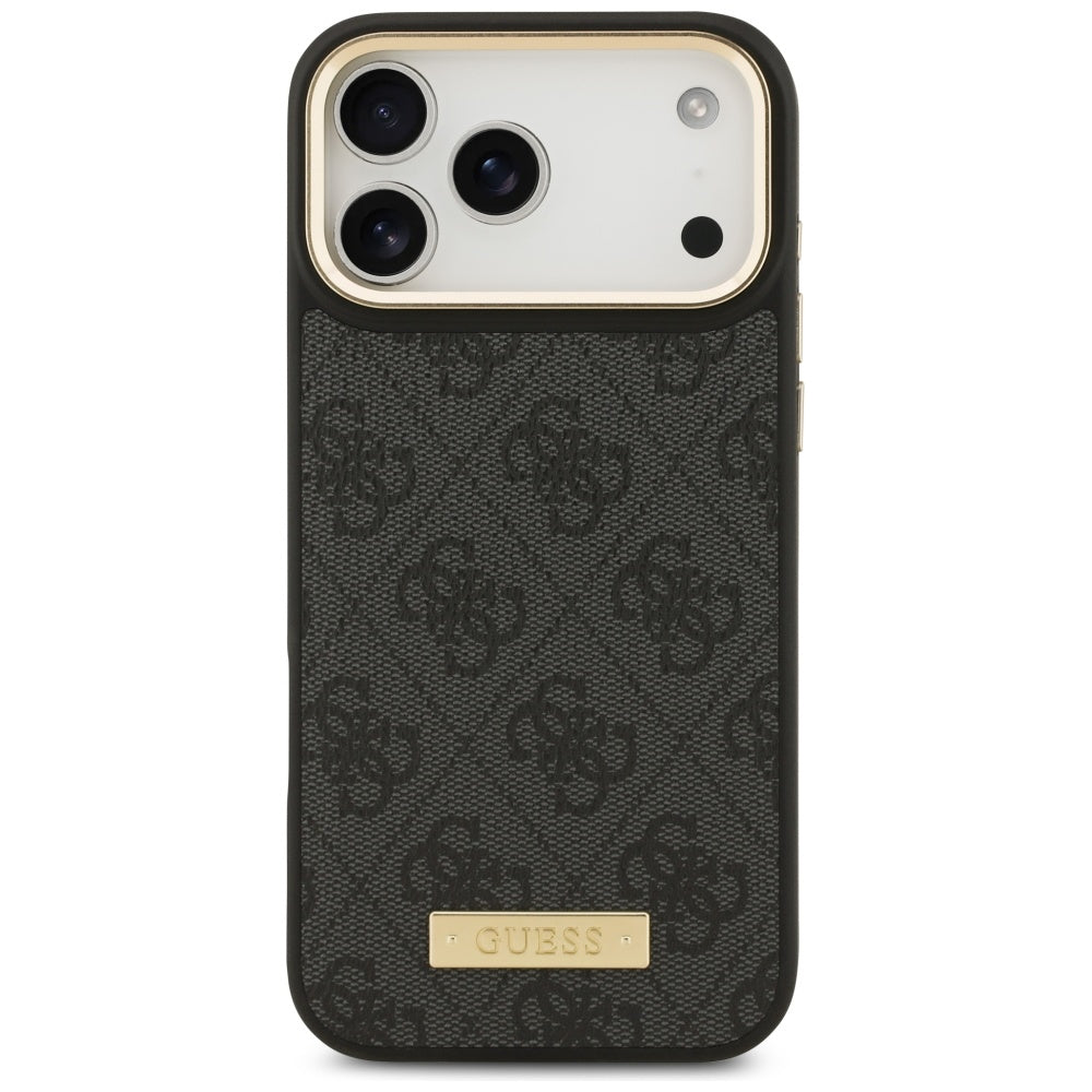Husa MagSafe pentru Apple iPhone 17 Pro Max, Guess, 4G Logo Plate, Neagra