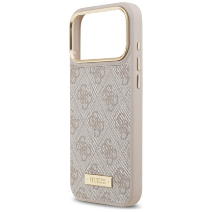 Husa MagSafe pentru Apple iPhone 17 Pro Max, Guess, 4G Logo Plate, Roz