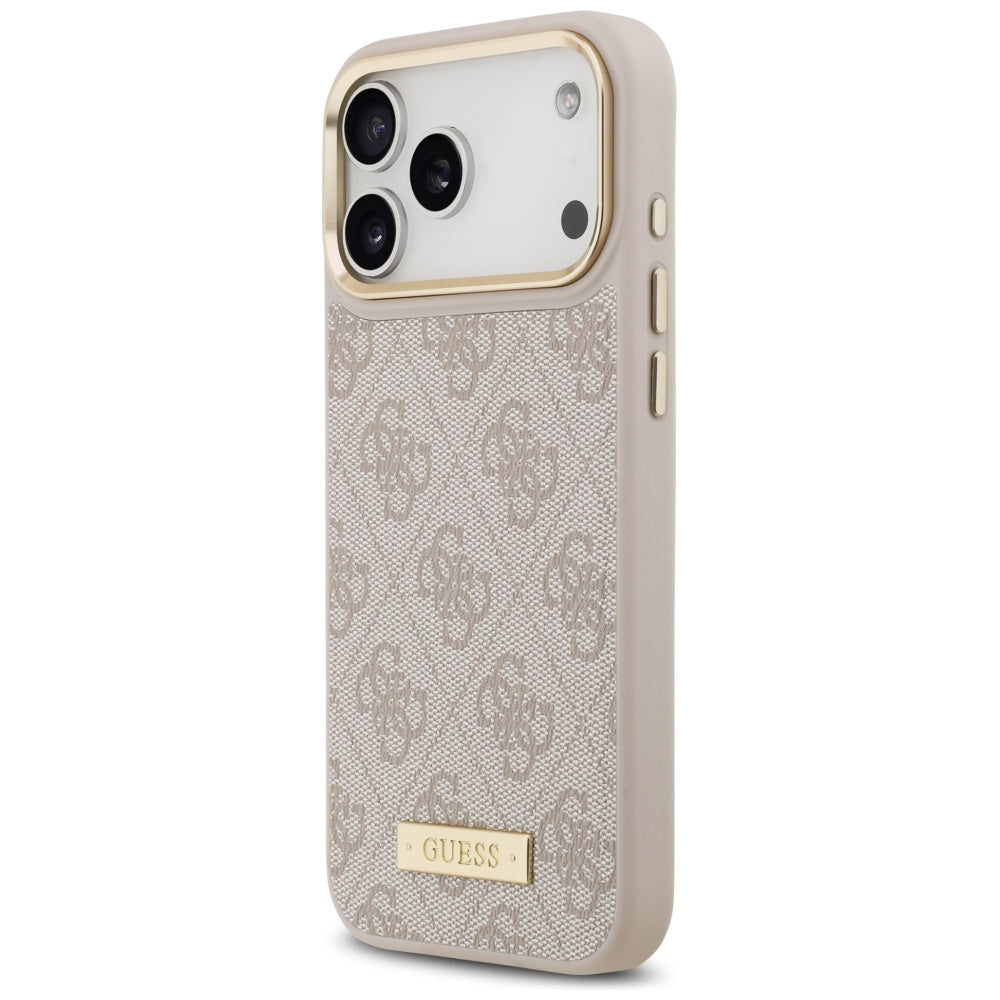Husa MagSafe pentru Apple iPhone 17 Pro Max, Guess, 4G Logo Plate, Roz