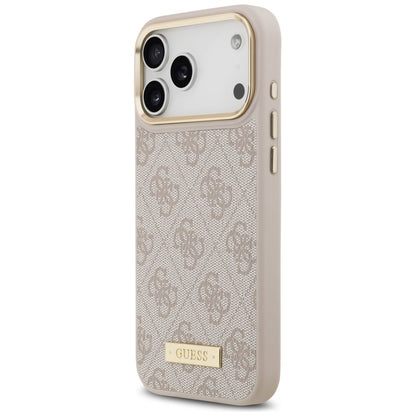Husa MagSafe pentru Apple iPhone 17 Pro Max, Guess, 4G Logo Plate, Roz