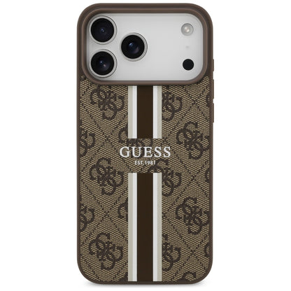Husa MagSafe pentru Apple iPhone 17 Pro Max, Guess, 4G Printed Stripes, Maro