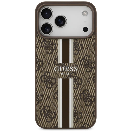 Husa MagSafe pentru Apple iPhone 17 Pro Max, Guess, 4G Printed Stripes, Maro
