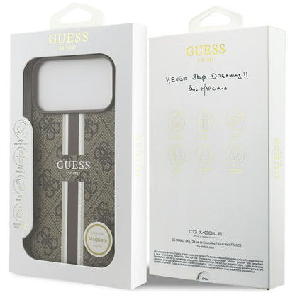 Husa MagSafe pentru Apple iPhone 17 Pro Max, Guess, 4G Printed Stripes, Maro