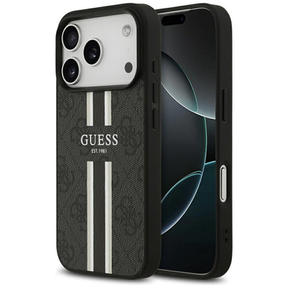 Husa MagSafe pentru Apple iPhone 17 Pro Max, Guess, 4G Printed Stripes, Neagra