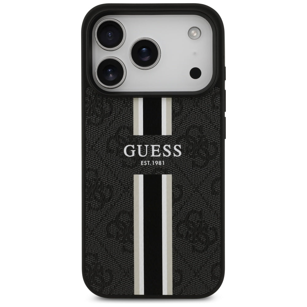 Husa MagSafe pentru Apple iPhone 17 Pro Max, Guess, 4G Printed Stripes, Neagra