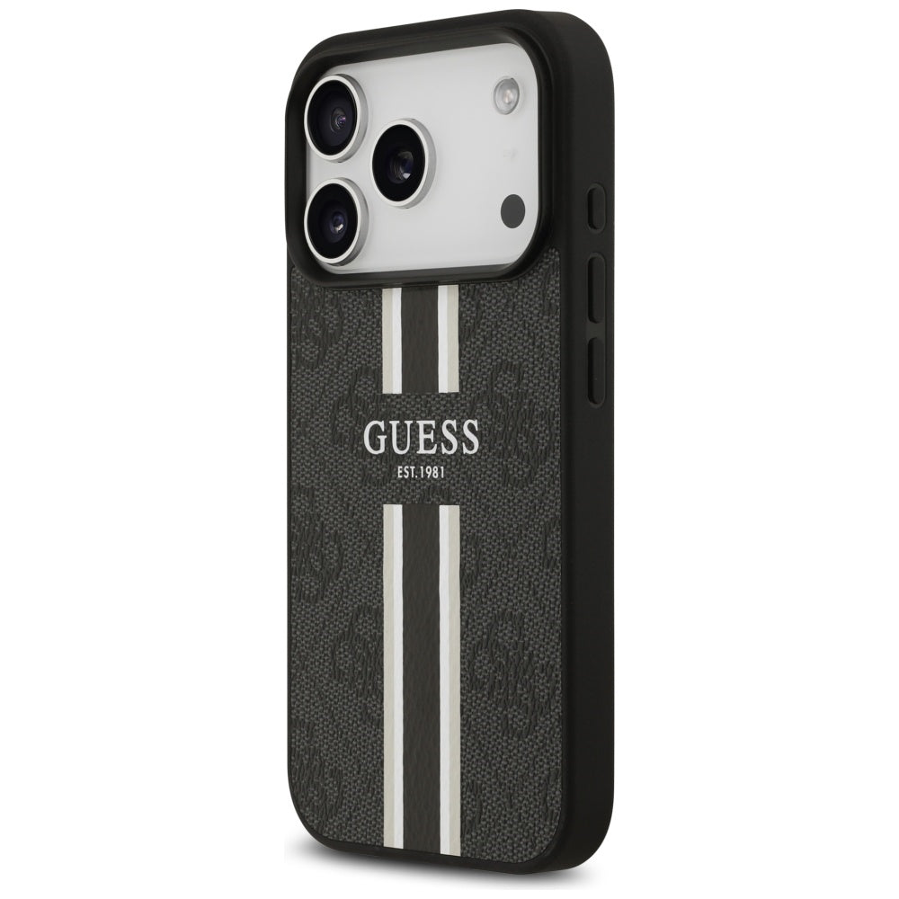 Husa MagSafe pentru Apple iPhone 17 Pro Max, Guess, 4G Printed Stripes, Neagra