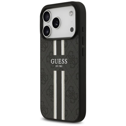 Husa MagSafe pentru Apple iPhone 17 Pro Max, Guess, 4G Printed Stripes, Neagra