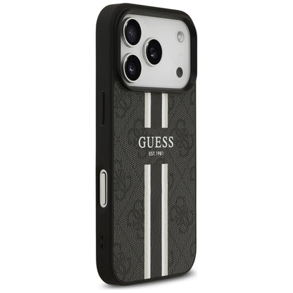 Husa MagSafe pentru Apple iPhone 17 Pro Max, Guess, 4G Printed Stripes, Neagra
