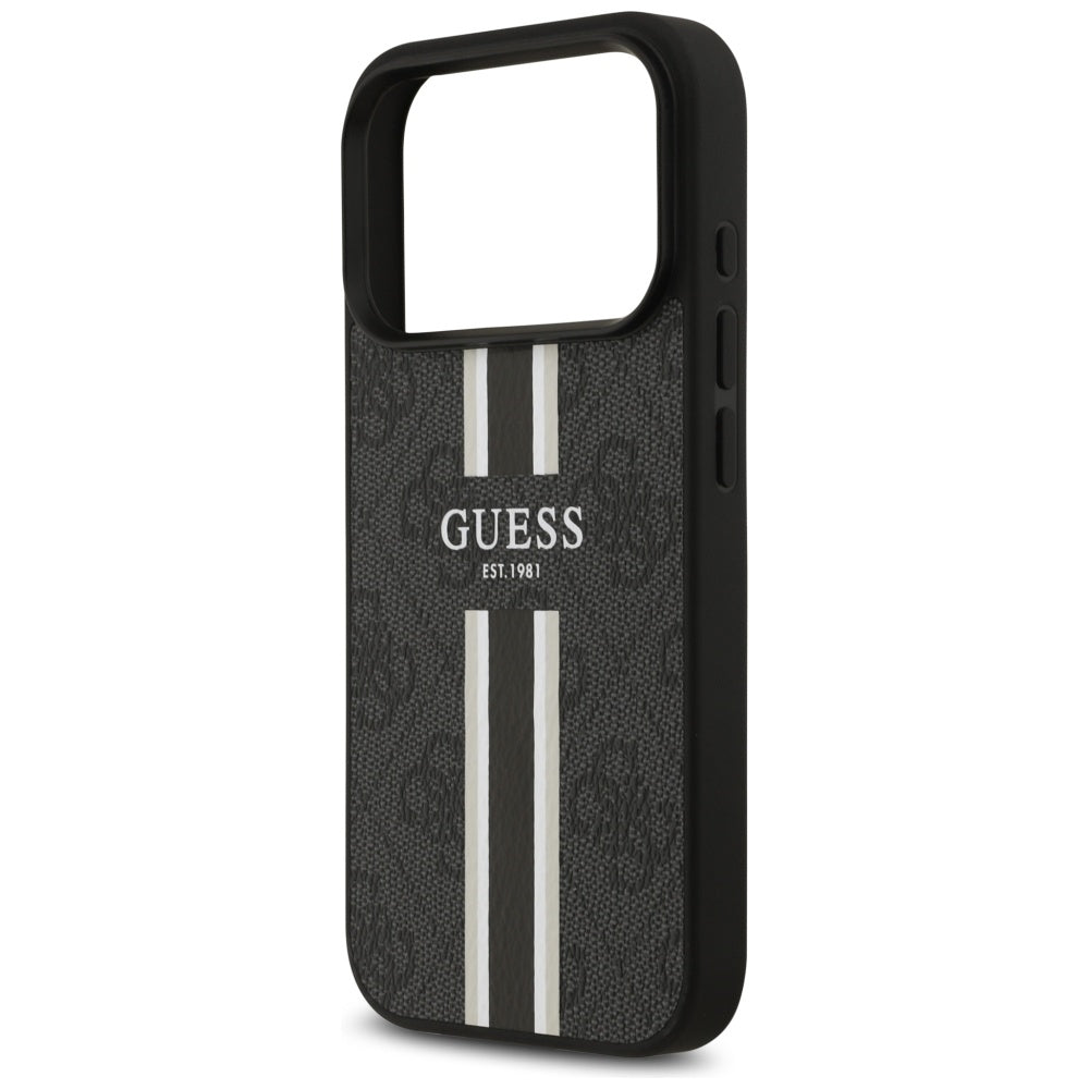 Husa MagSafe pentru Apple iPhone 17 Pro Max, Guess, 4G Printed Stripes, Neagra