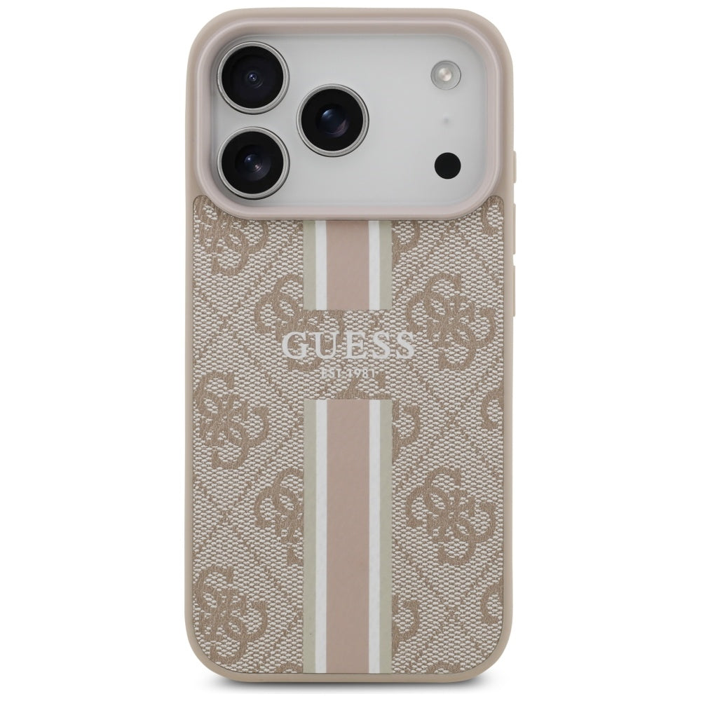 Husa MagSafe pentru Apple iPhone 17 Pro Max, Guess, 4G Printed Stripes, Roz