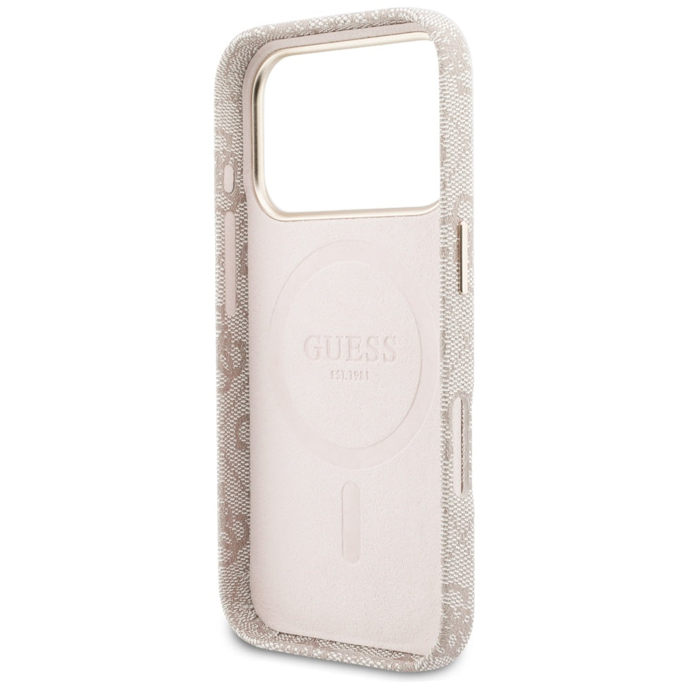 Husa MagSafe pentru Apple iPhone 17 Pro Max, Guess, 4G Script Logo, Roz