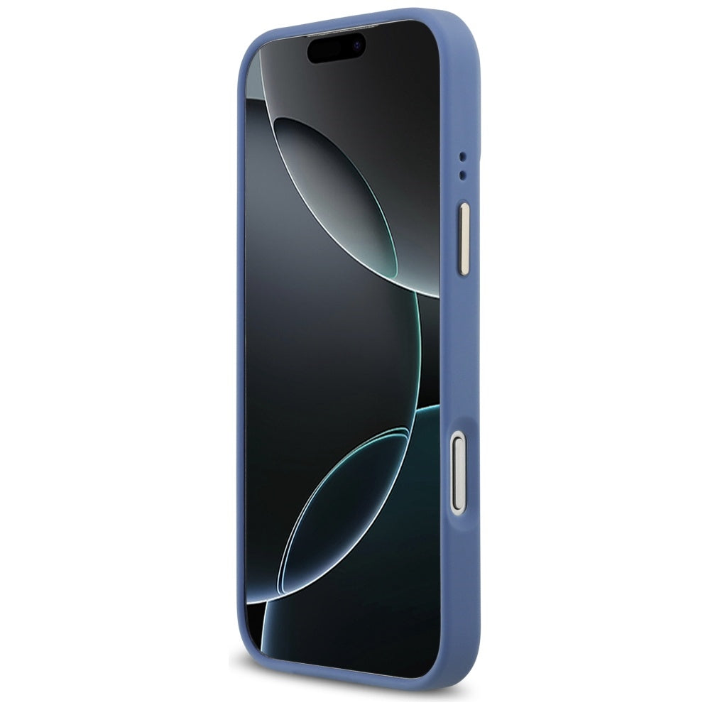 Husa MagSafe pentru Apple iPhone 17 Pro Max, Guess, 4G Strass Logo with Big Strap, Albastra