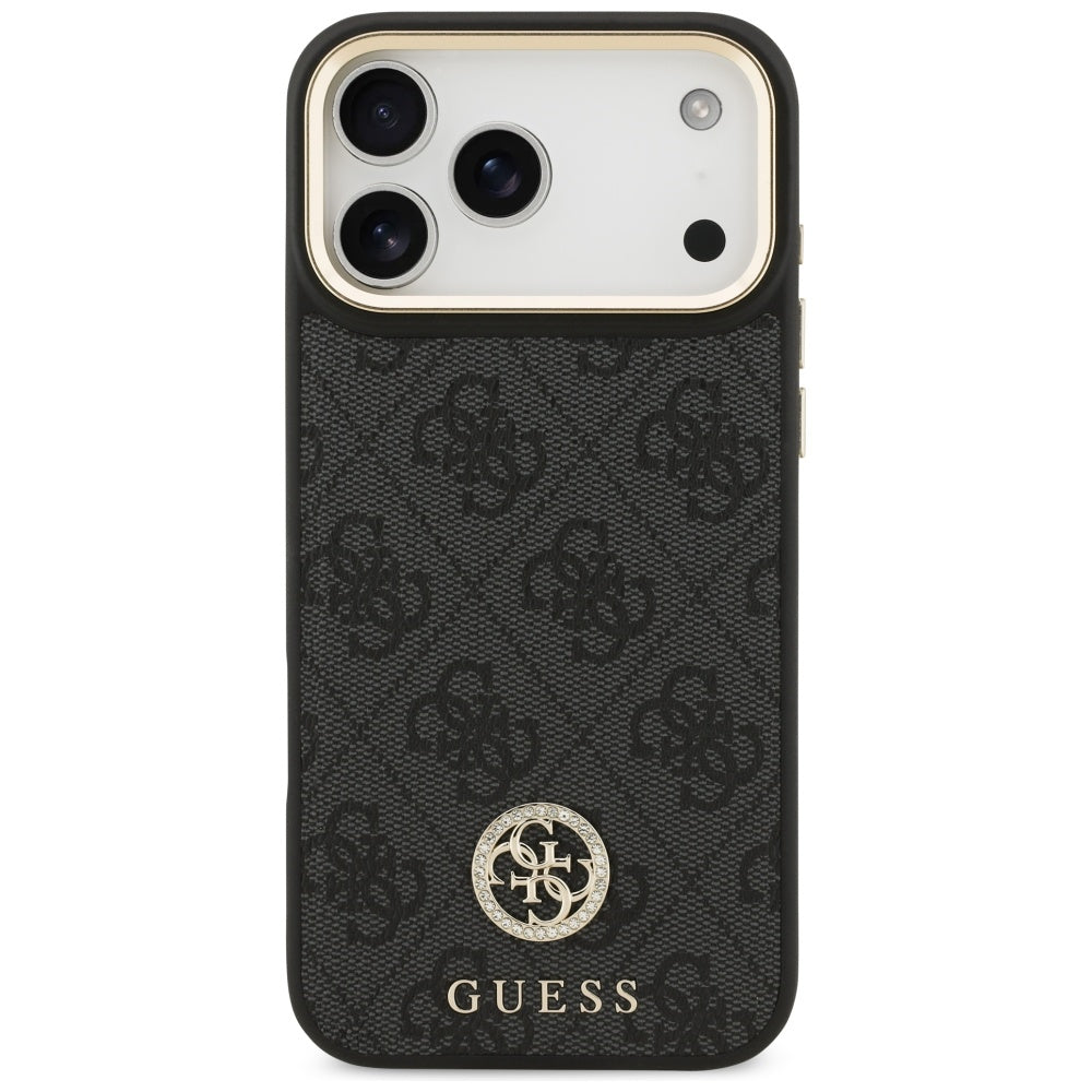 Husa MagSafe pentru Apple iPhone 17 Pro Max, Guess, 4G Strass Logo with Big Strap, Neagra