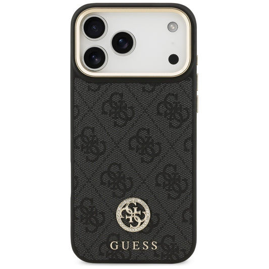 Husa MagSafe pentru Apple iPhone 17 Pro Max, Guess, 4G Strass Logo with Big Strap, Neagra